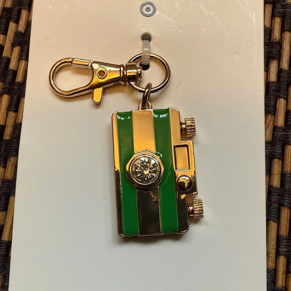 Camera Bag Charm Keychain kate spade new york x Target Gold Green Rhinestone